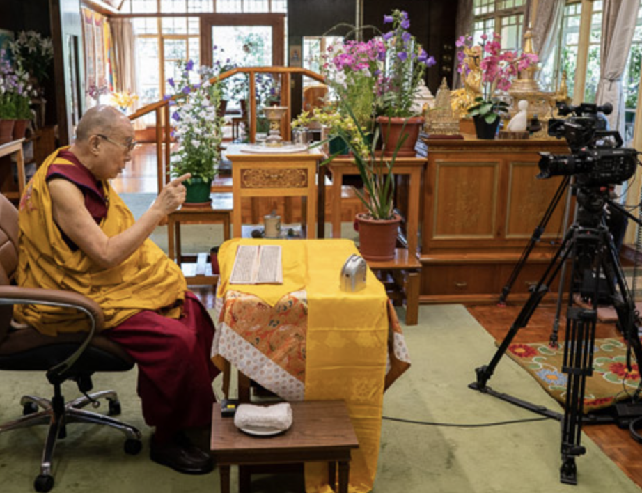 His Holiness the Dalai Lama at his speaking live to a world wide audience from his residence in Dharamsala, HP, India on May 17, 2020. Photo by Ven Tenzin Jamphel